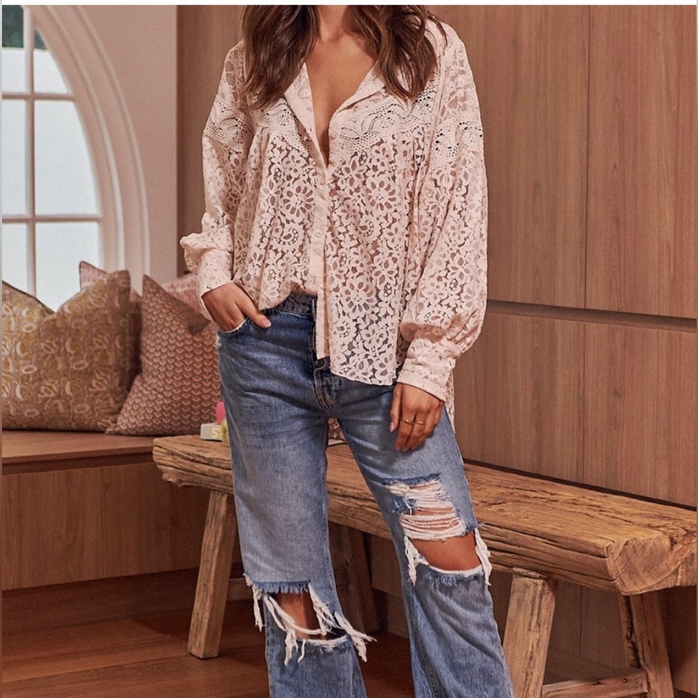 New! Free People Out West Blouse Size S Lace NWT